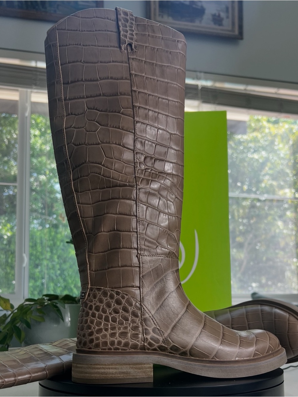 Sam Edelman Taupe Croc-Embossed riding knee high Leather Boots